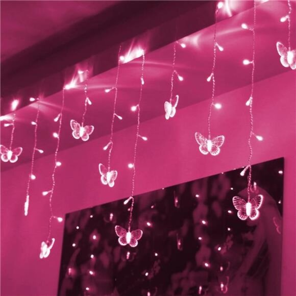 Butterfly Curtain Lights USB Fairy String LED 48 Lights Pink Room Party Wedding - Picture 6 of 8